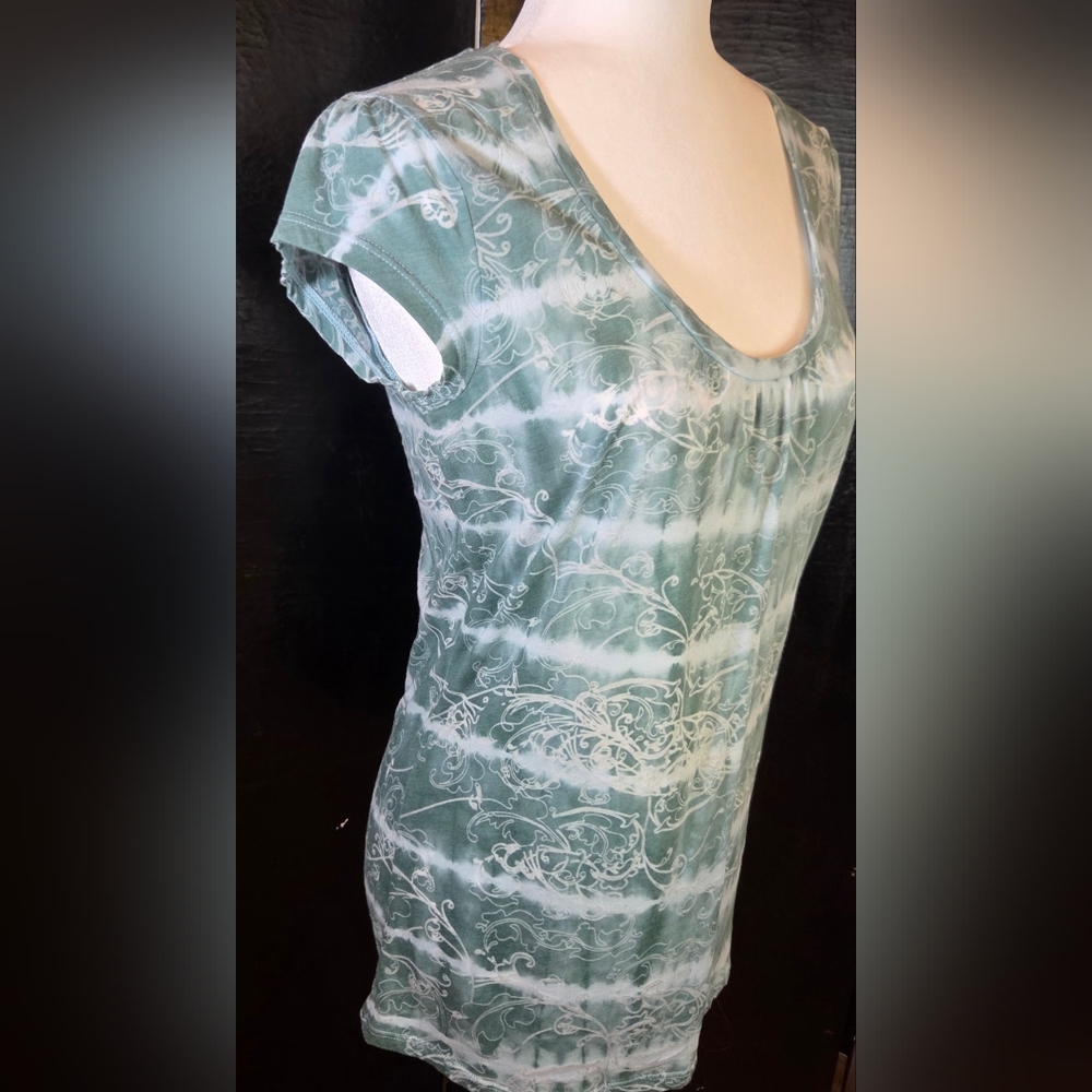 Calvin Klein Jeans Y2K Tunic With Shades Of Green & White Tie-Dye Style Size SP - Picture 6 of 7